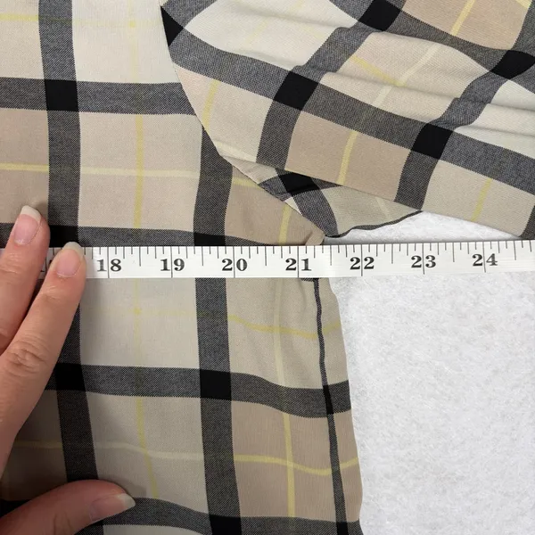 Calvin Klein Plaid Button-Up Blouse Women's M Beige Sheer Casual Fall Minimalist - Image 6