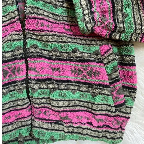 Cider‎ Pink Green Fair Isle Sherpa Fleece Full Zip Jacket XL New - Image 10
