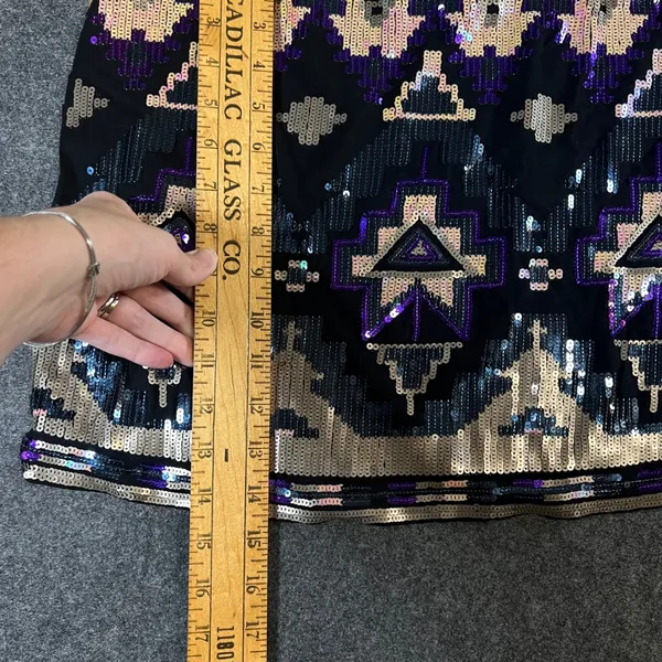 Express Sequin Geometric Mini Skirt Black Purple Gold Festival Party Womens S - Image 6
