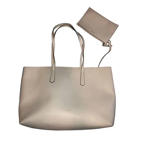 Kate Spade White Leather Tote Large Molly With Small Pouch Summer Bag Work - Image 2