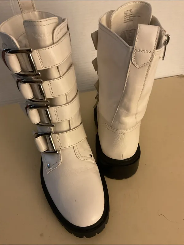 Vince Camuto women White Leather Buckle Strap Combat Boots US 7 - Image 6