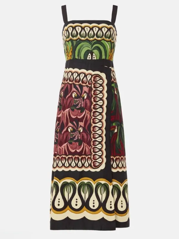 🌟 Farm Rio 🌟 Coconut Tree Flow Scarf Midi Dress Brown Multi Xxs - Image 2
