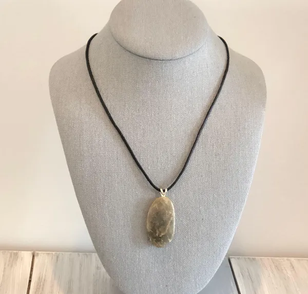 Handmade Awesome Necklace Black Cord W Beach Stone Pendant - Image 2