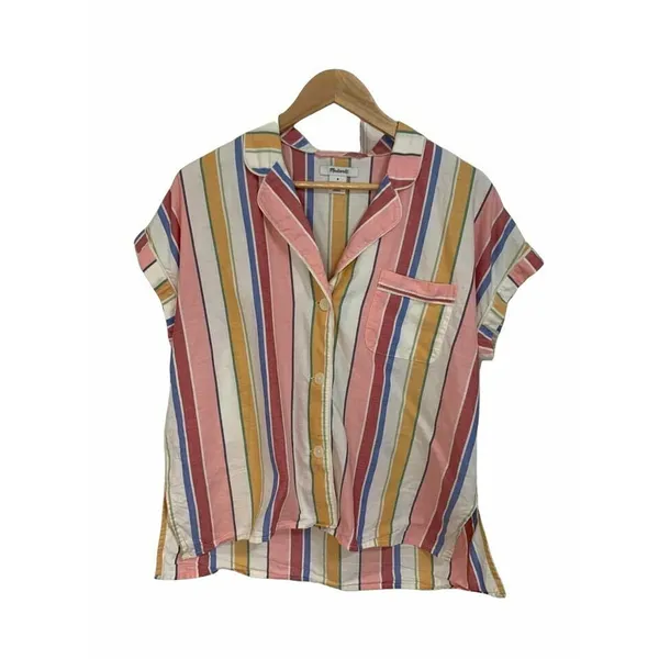 Madewell Bedtime Pajama‎ Top in Rainbow Stripe Size Medium #L0342 - Image 2