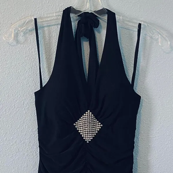 Star Vixen Y2K Black Halter Neck Rhinestone Dress - Image 2