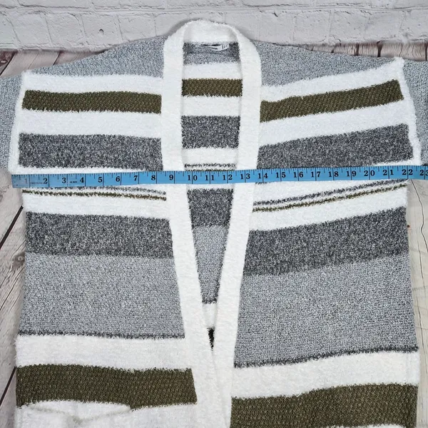Pink Clover Stitch Fix Striped Eyelash Knit Open Front Cardigan Gray‎ Olive S - Image 9