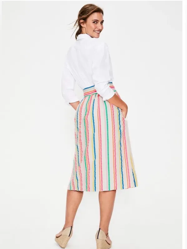 Boden Cathy Midi Skirt Multicolor Stripes Lined Size 6 White - Image 4