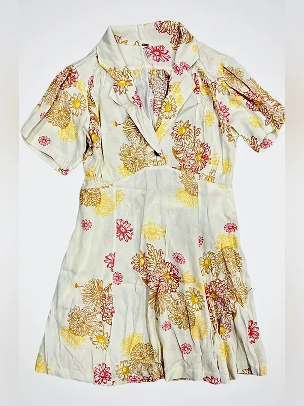 Free People Cream Dress with Pink and Yellow Floral Print EUC - Image 4