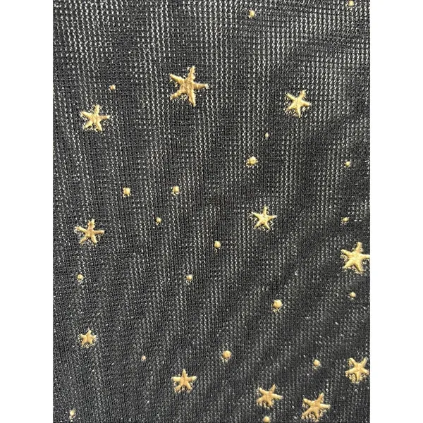 Celestial Star Mesh Top Womens Size S Black Gold Foil Y2K Sheer Mock - Image 3