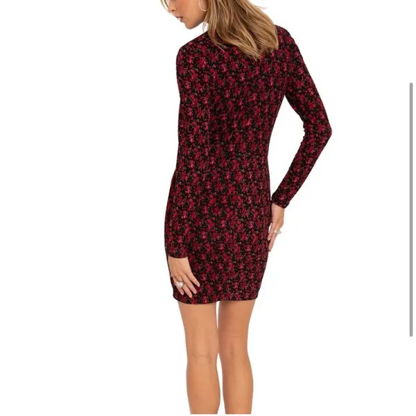 RTR Black Halo Briar Long‎ Sleeve Black & Red Rose Floral Print Mini Dress Sz 6 - Image 2