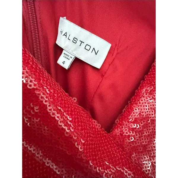 Halston Heritage Whitney Red Sequin Plunge Maxi Gown Size 4 - Image 3
