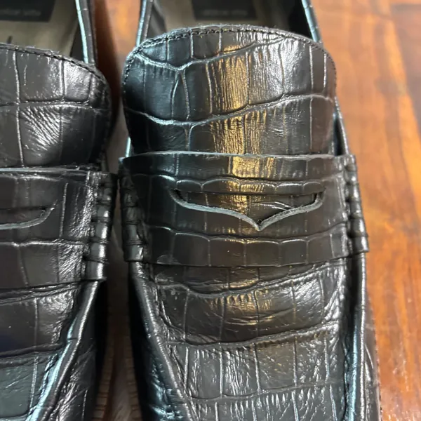 Dolce Vita Hoven Black Croc Embossed Leather Block Heel Penny Loafers Womens 9.5 - Image 9