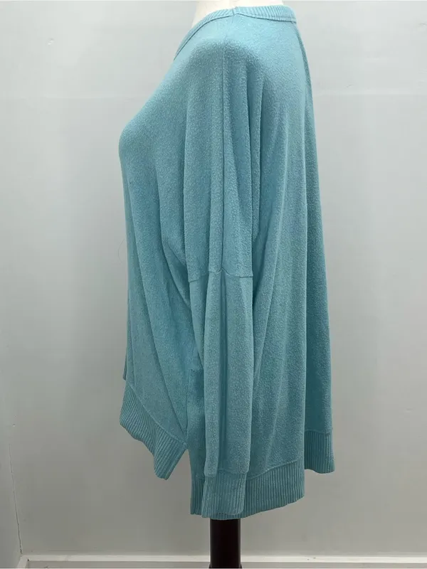 Aerie Women's Teal Blue Green Long Sleeve Oversized Slit Hem Pullover Sweater XS - Image 3