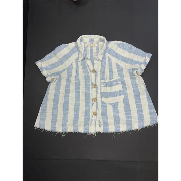 We the Free Classic Boho‎ Beach Gauze Cropped Fringe Striped Button Blouse Small - Image 11