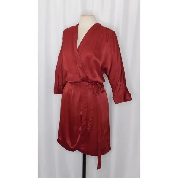 SCOTCH & SODA Maison Scotch Red Satin Wrap Dress Solid Party Cocktails Medium - Image 4