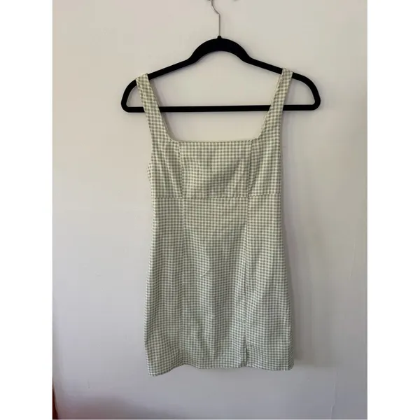 Lulu's Happy Chance Sage Green Gingham Square Neck Mini Dress size XS - Image 3