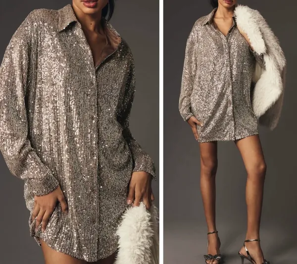 Flat White Sequin Tunic Dress, Size XS - Image 2