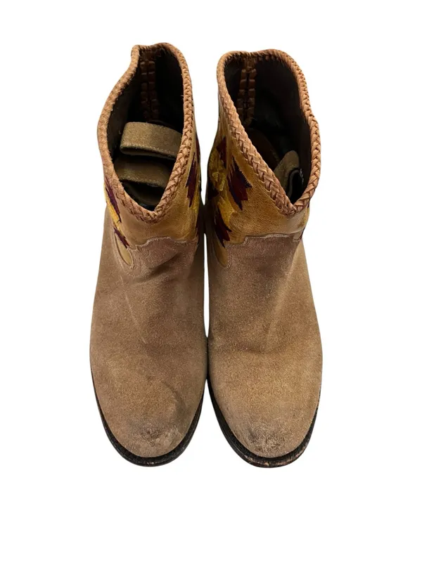 Vintage Caborca Suede Western Ankle Boots Embroidered Southwestern Leather 9 - Image 3