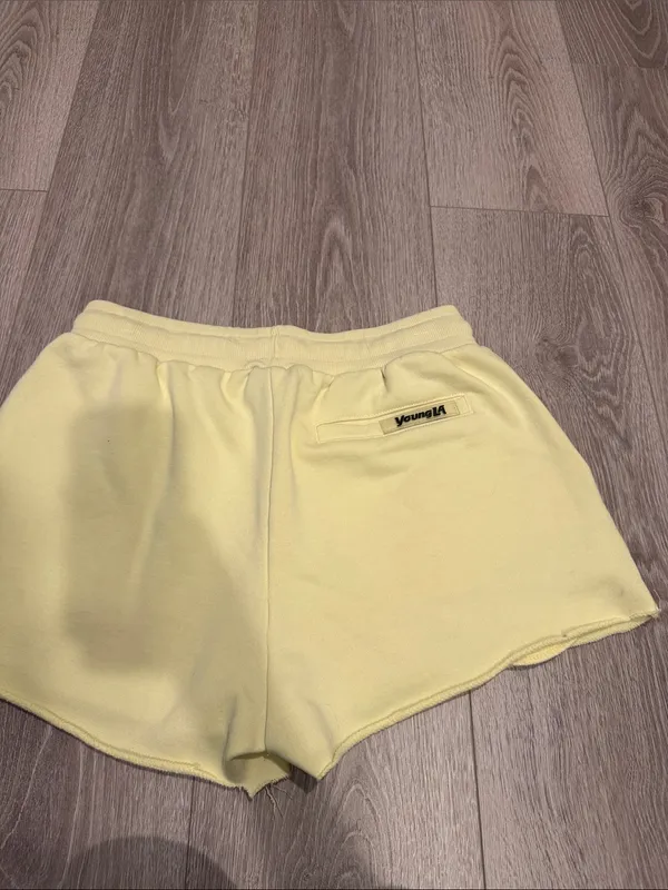 YoungLA Light Butter Yellow Terry Shorts Size Medium - Image 2
