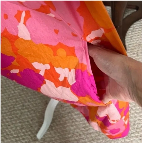 Free Assembly Floral Puff Sleeve Dress XL Pink Orange Open Tie Back With Pockets - Image 10