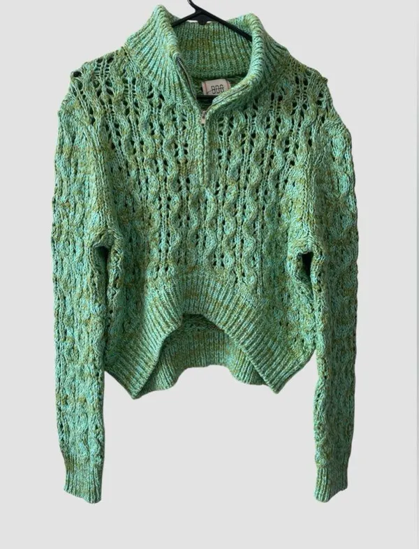 Urban Outfitters BDG Killian Quarter-Zip Pointelle Green Knit Sweater Sz M NWOT - Image 4