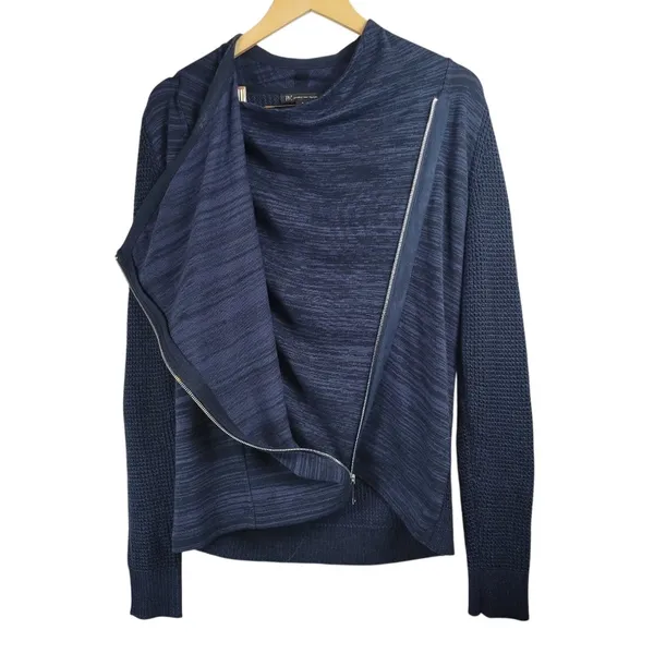 INC International Concepts Asymmetrical Zip Front‎ Blue Sweater - Image 2