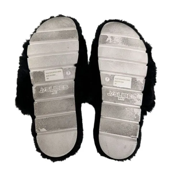 Urban Sports by J/Slides Slippers‎ Size 7 Black Faux Fur Slip On Winter Shoes - Image 7