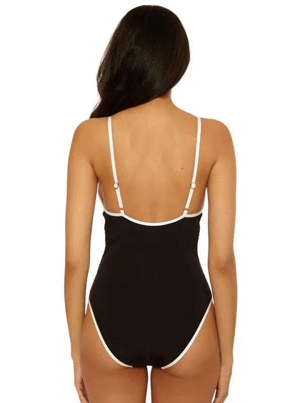 NWT Trina Turk Womens Triumph Micro Braided One-Piece Swimsuit Black / White 6 - Image 3