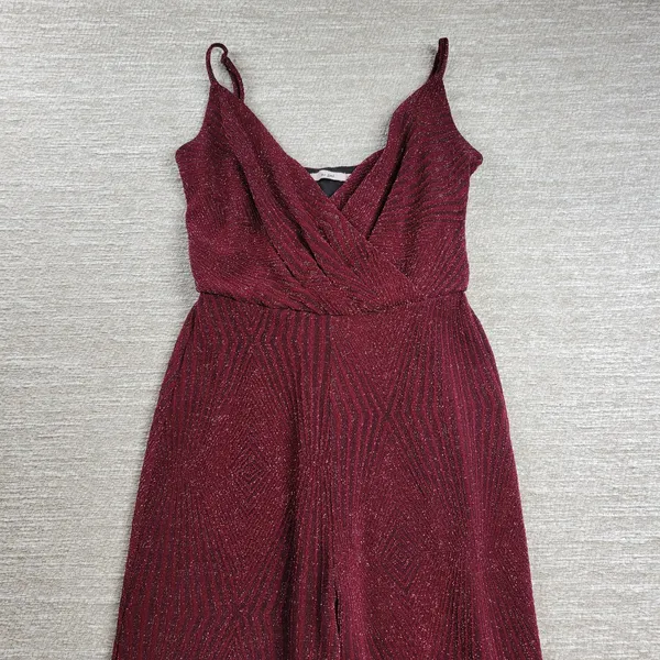 Mi Ami Glitter Jumpsuit Womens XXS Red Faux Wrap Wide Leg Holiday New Year Party - Image 4