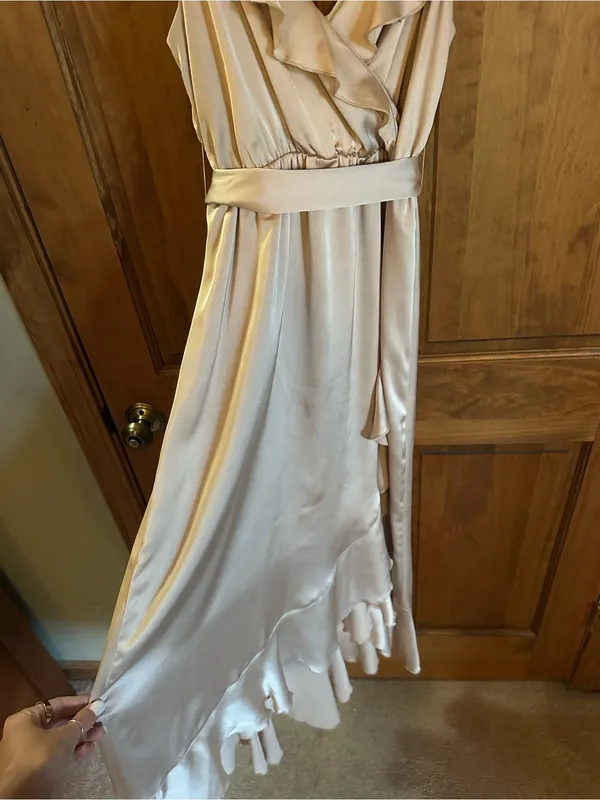 Show Me Your MuMu tan Champagne beige Satin High-Low Dress Size medium - Image 6