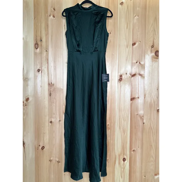 NWT Lulus Classic Elegance Green Satin Sleeveless Mock Neck Maxi Dress Size M - Image 4
