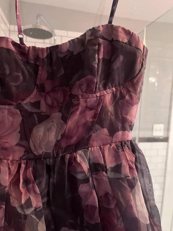 Midnight Beauty Black Floral Print Bustier Mini Dress - Image 4