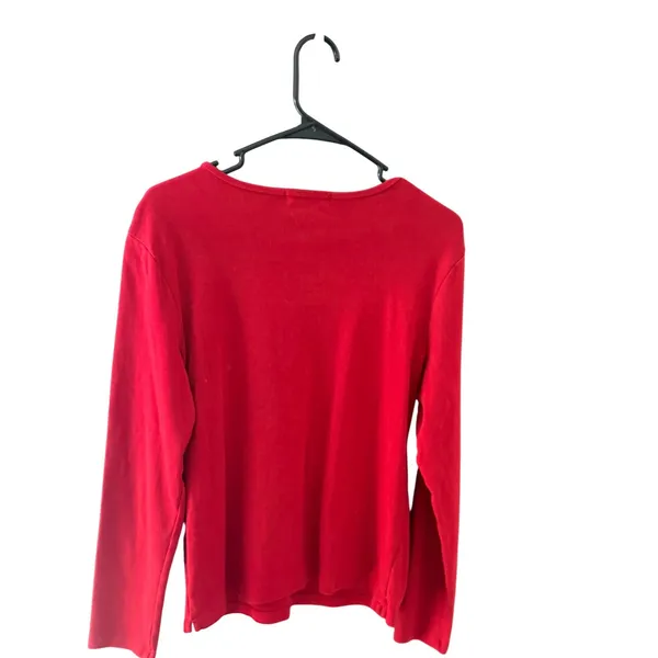 Lauren Ralph Lauren Womens Red‎ Ribbed Long Sl Cotton Preppy Old Money Top Large - Image 4