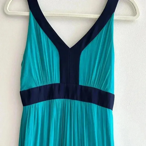 Miss Sixty Teal and Navy Blue Silk Gown Maxi Floral Dress, Size 4 - Image 2