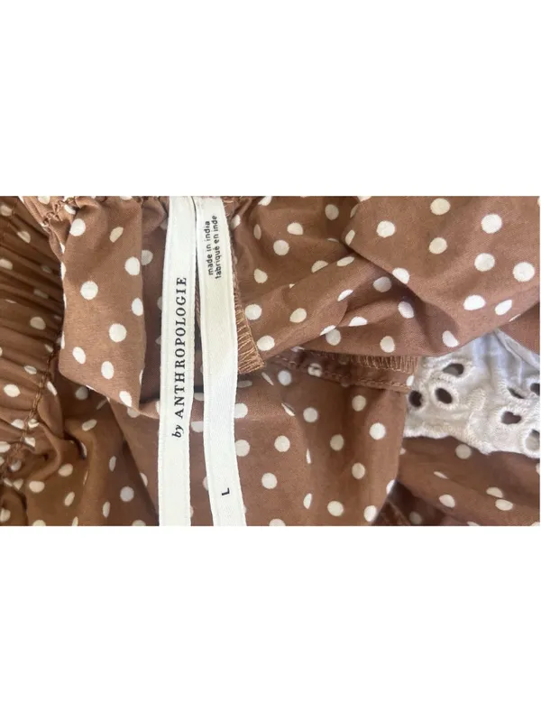 Anthropologie Brown Polka Dot Eyelet Micro Mini PJ Shorts Large Cottage Prairie - Image 5