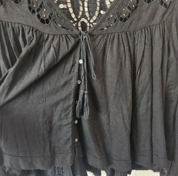 Free People 'Doin' It Right' Button Front Blouse Black Boho Flowy Lace $128 Sz S - Image 7