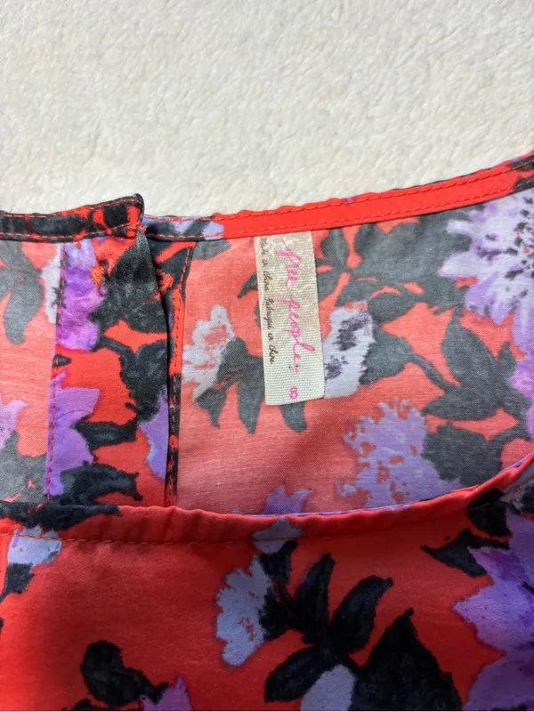 Free‎ People Coral Dress with Purple Floral Print - Image 8