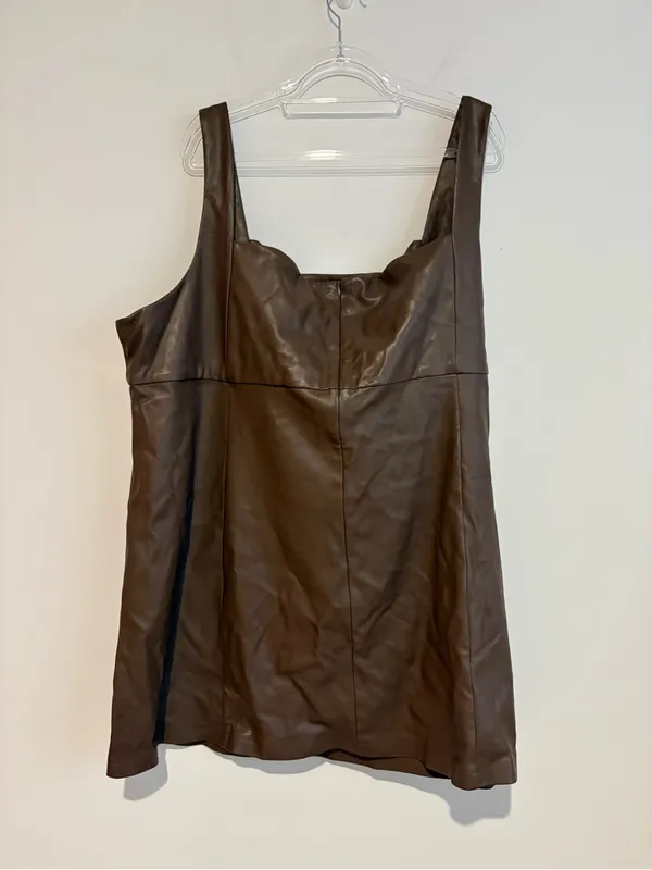 The Drop Hank pleather faux leather mini dress zip back mocha brown size 5X - Image 3