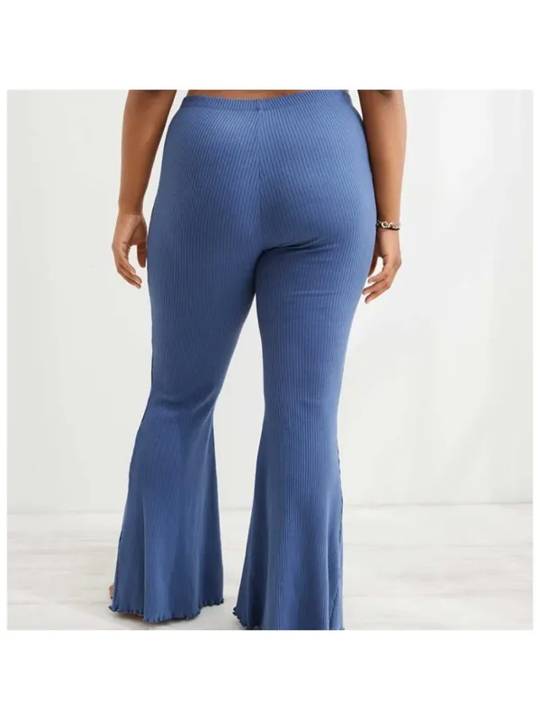 AERIE Kick It Ribbed Super Flare Pants in Blue - Image 2