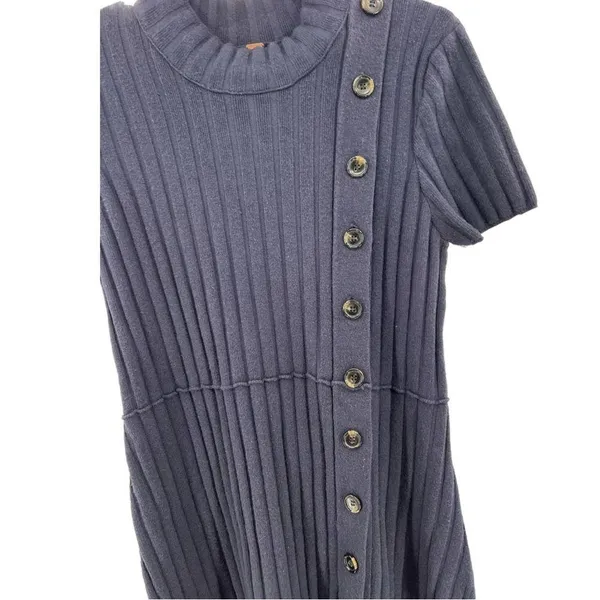 Free People Lottie short sleeve mock neck fit flare navy sweater dress L casual - Image 5