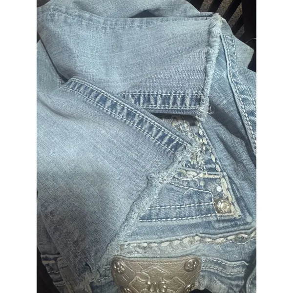 Miss Me Signature Skinny Jeans 30 Light Wash Sequin Embroidered Flap Pocket Y2K - Image 6
