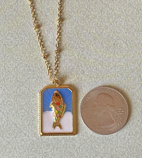 Handmade gold tone stainless steel & enamel fish necklace 🐟🌀 - Image 7