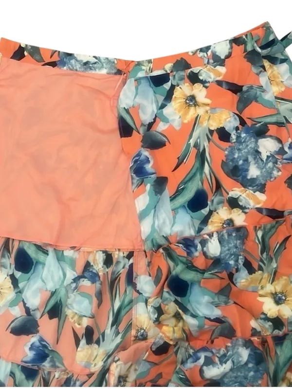 NWT Luxxel Floral Tropical Tiered Maxi Skirt Coral Blue Size Small - Image 7