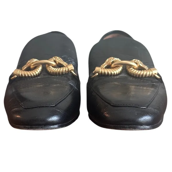 Tory Burch Jessa Black Leather Horsebit Horsehead Loafers Gold Size 8 - Image 2