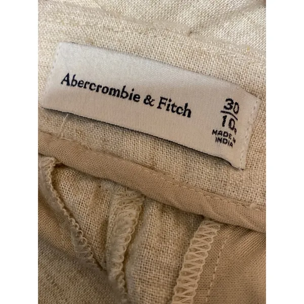 Abercrombie & Fitch Beige Linen High Rise Pleated Wide Leg Trousers Pants Sz 30 - Image 3