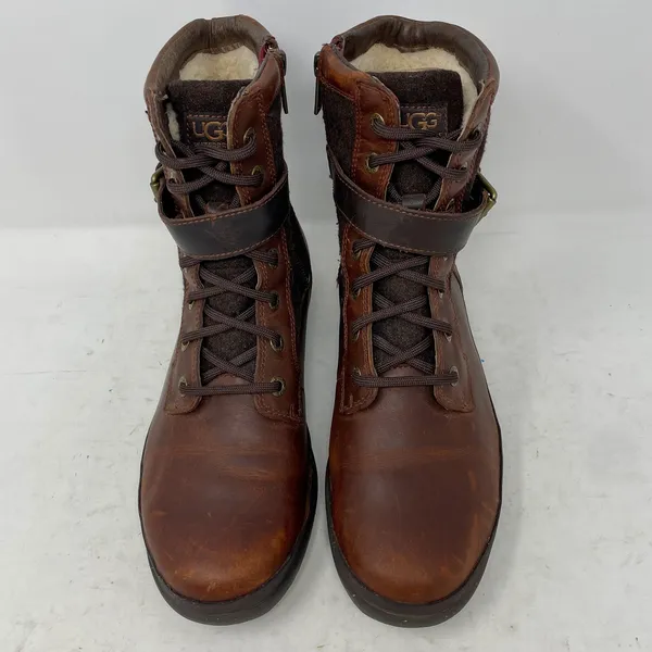 UGG Kesey Brown Leather Felt Lace Up Zip Buckle Harness Boots 6 - Image 2
