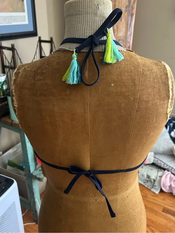 aerie Navy High-Neck Bikini Top with Coral Fringe | Size Medium (New $34.95) - Image 4