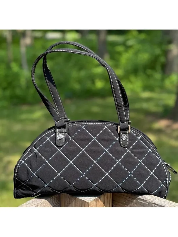 Vera Bradley Sausalito Quilted Handbag in Black Microfiber & Blue Stitch Detail - Image 2