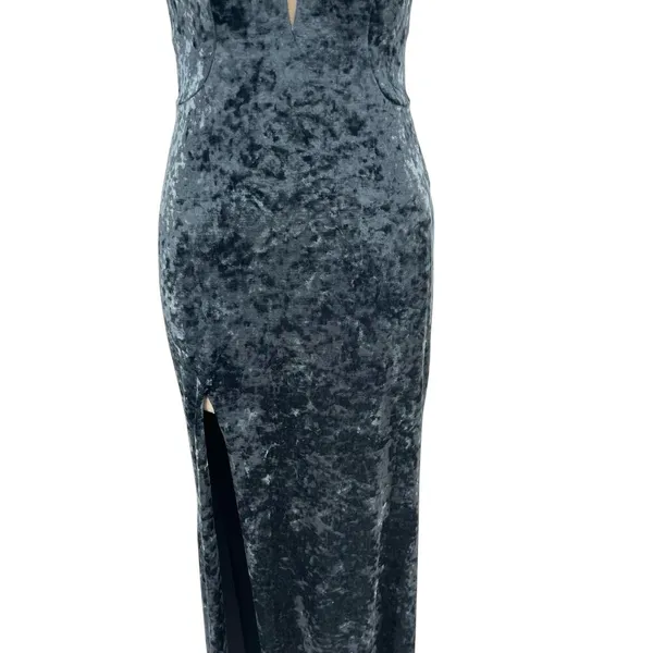 La Femme 25659 Strappy Plunging Velvet Slit Dress‎ Gown Blue Size 6 - Image 7