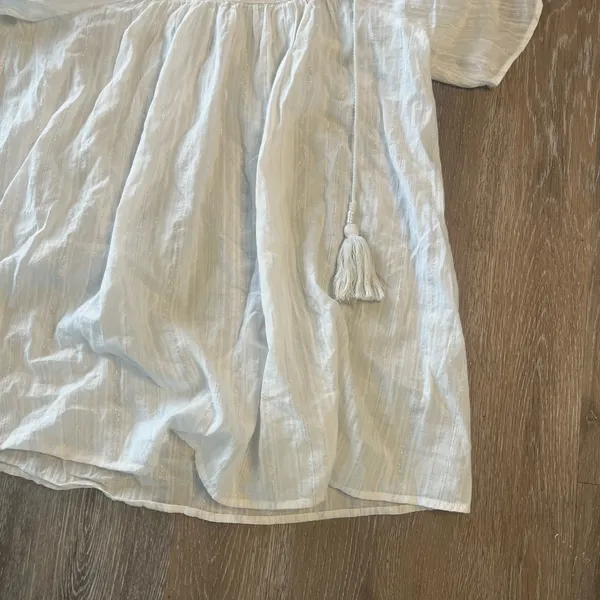 J Crew White Gauze Tunic Top Size Small Boho Flutter Sleeve Tassel Lightweight - Image 3